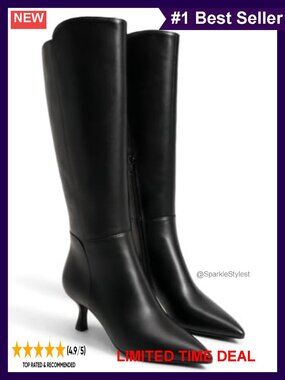 Womens Knee High Boots Kitten Heel Pointed Toe Zip Tall Dress Boots